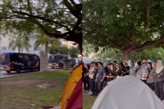 [VÍDEOS] La policia espanyola intenta de desallotjar l’acampada a favor de Palestina a la UPV
