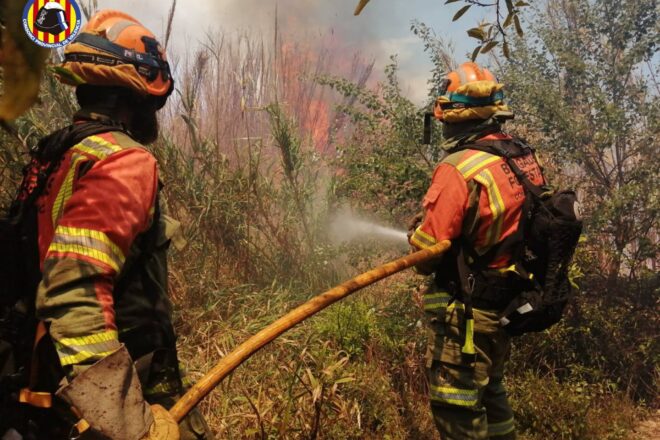Sis mitjans aeris treballen per extingir un incendi forestal a Sagunt