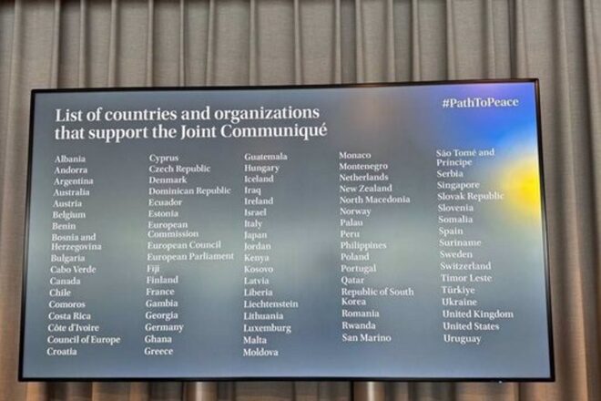 Uns quants països s’abstenen de signar la declaració final de la Cimera per la Pau d’Ucraïna