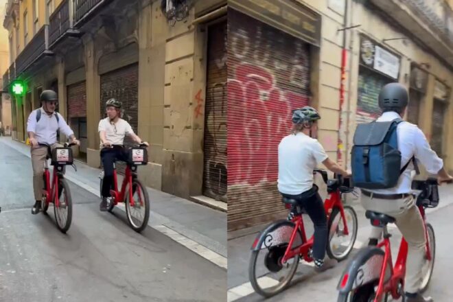 [VÍDEO] Nou ridícul de Collboni: promociona la bicicleta en un carrer on ha prohibit que en circulin