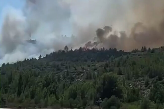 Mitjans terrestres i aeris treballen per a extingir un incendi forestal a Morella