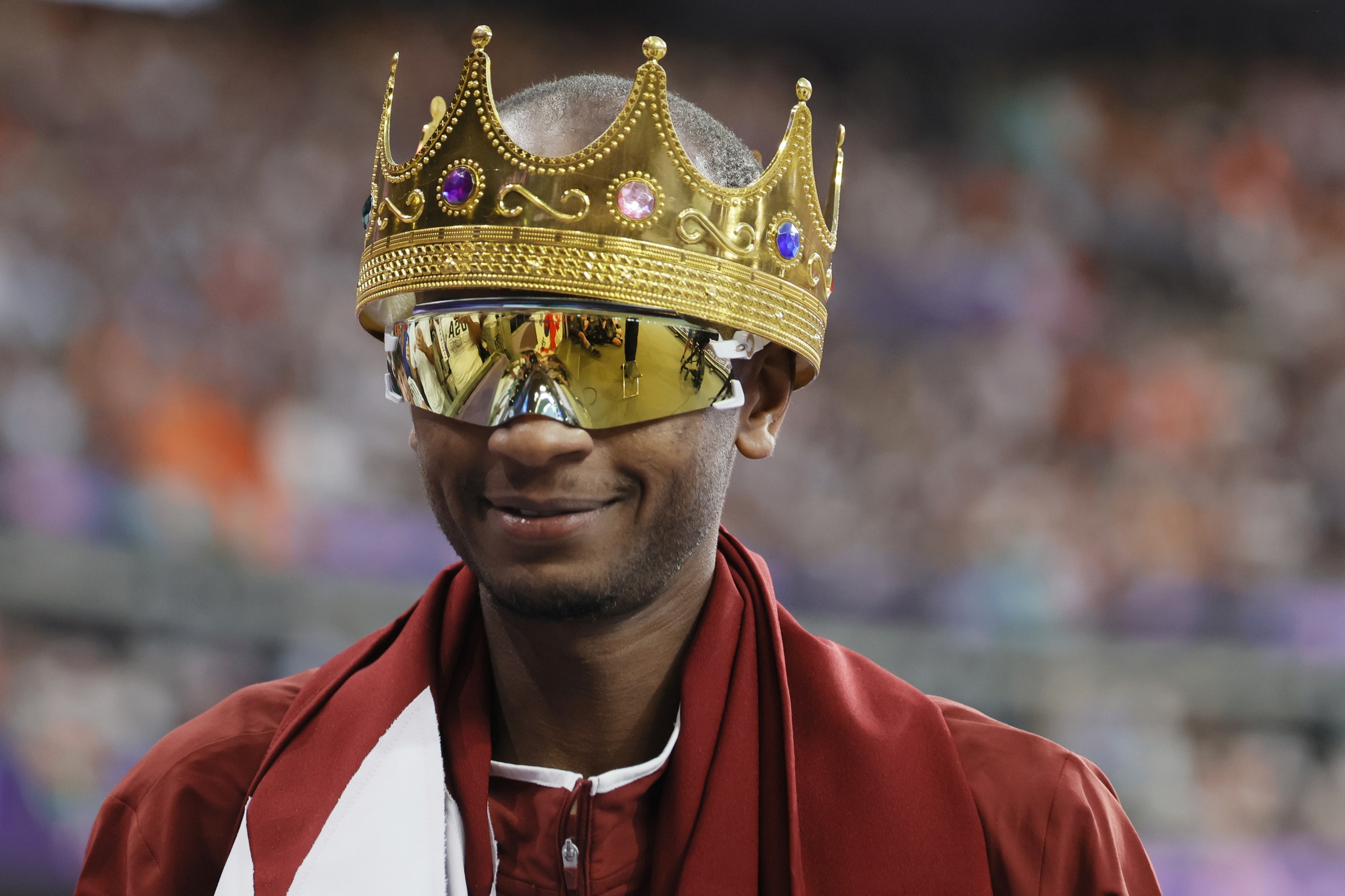 Mutaz Essa Barshim, de Catar, després de guanyar la medalla de bronze a la final de salt d'alçada