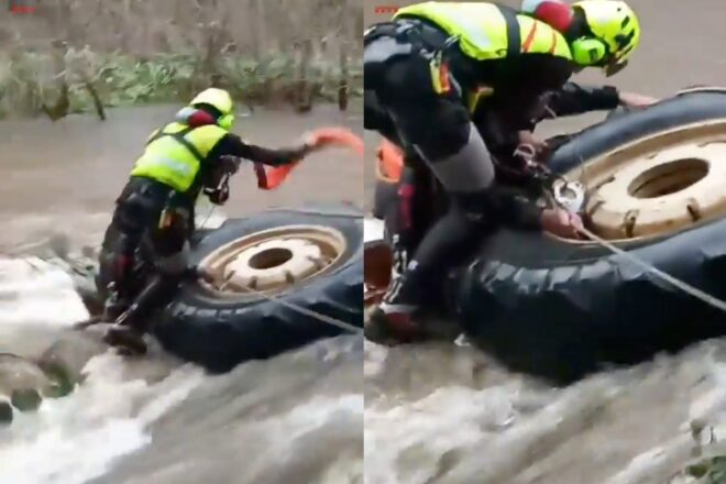 [VÍDEO] Els bombers rescaten un tractorista atrapat per la crescuda del riu Segre