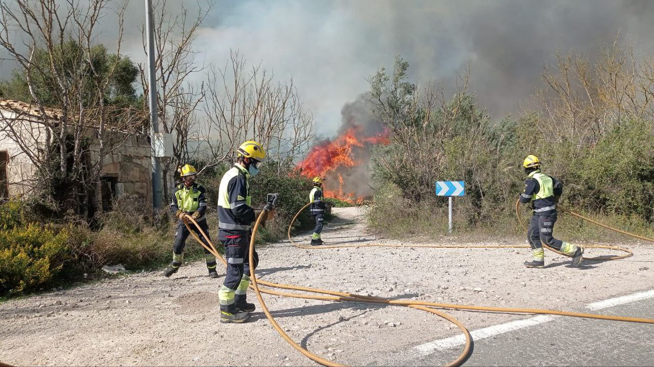 Els bombers actuen contra l'incendi al Parc Natural de l'Albufera, a Mallorca