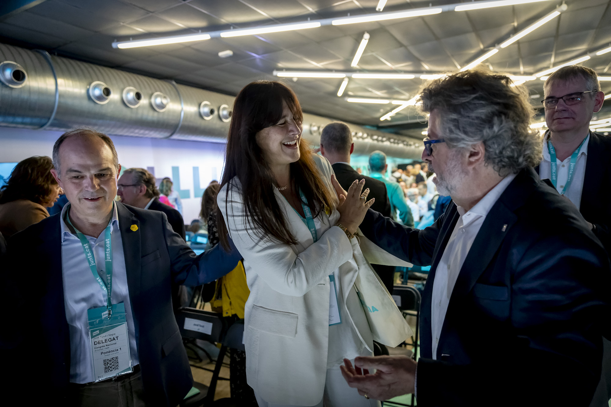 Jordi Turull, Laura Borràs i Antoni Castellà en el congrés de Junts a Calella (Fotografia: Albert Salamé)