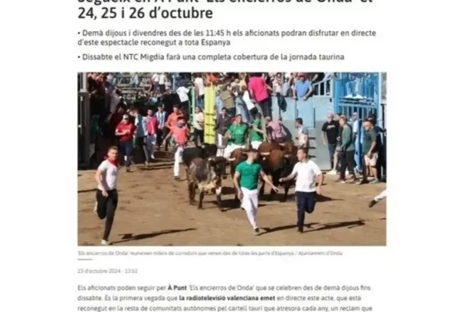 Promouen una recollida de signatures contra la programació taurina en À Punt