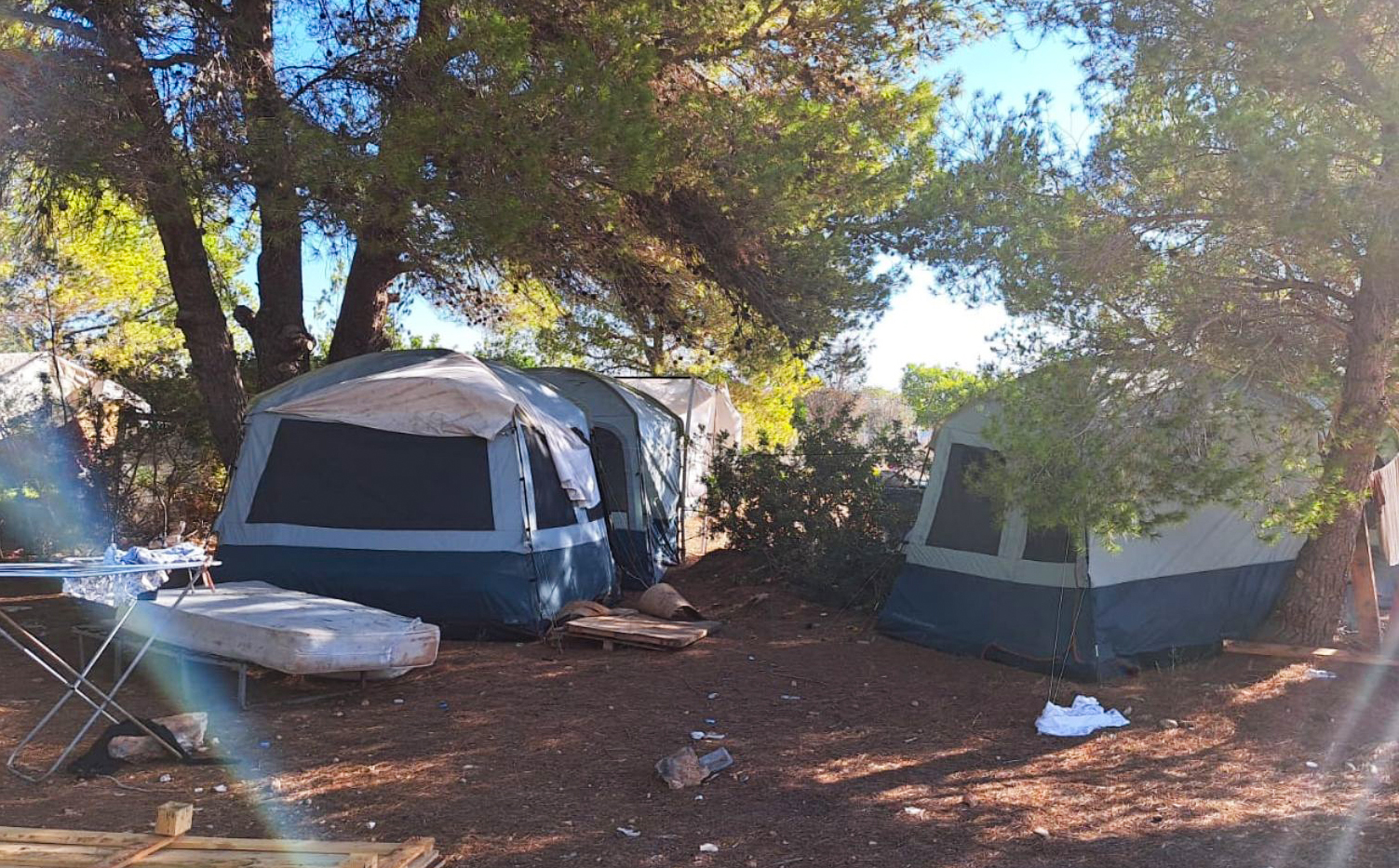 Les tendes de campanya a l'assentament de Can Raspalls, a Sant Josep de sa Talaia, on es lloguen per 45 euros la nit (fotografia: Policia Local)