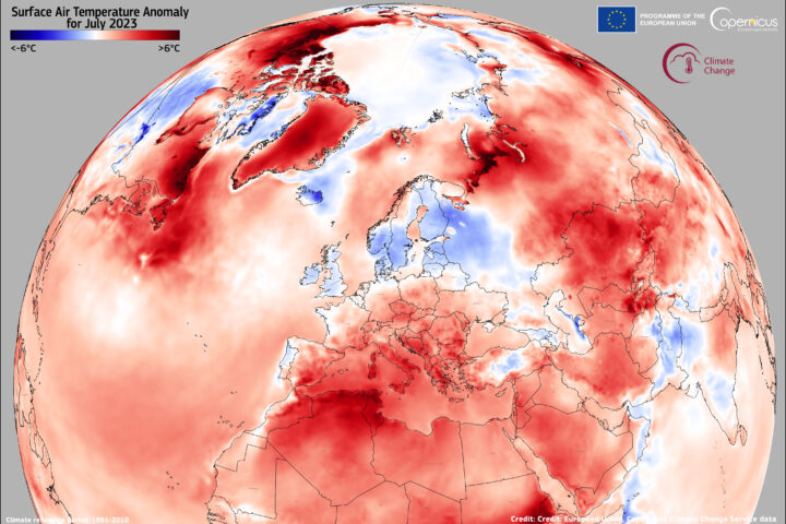 Imatge del planeta capturada pel Copernicus Sentinel l'agost del 2023 (fotografia: Copernicus Climate Change Service Data).