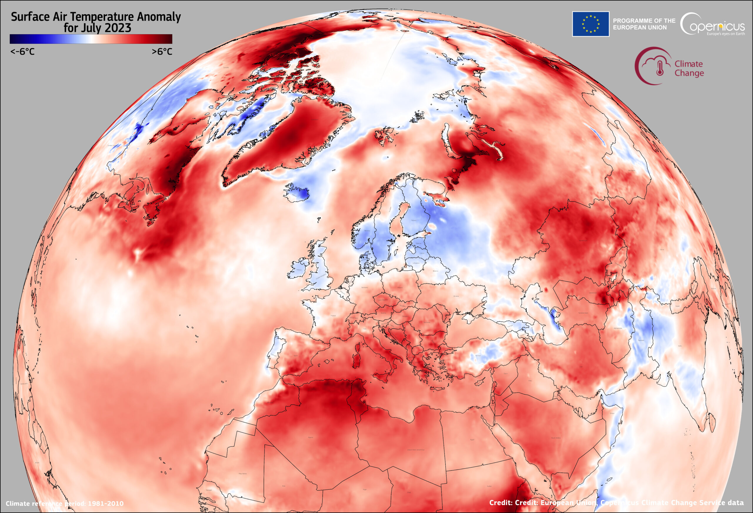 Imatge del planeta capturada pel Copernicus Sentinel l'agost del 2023 (fotografia: Copernicus Climate Change Service Data).