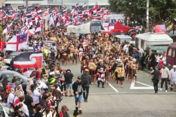 La capçalera de la manifestació a l'arribada a Wellington, dilluns passat.