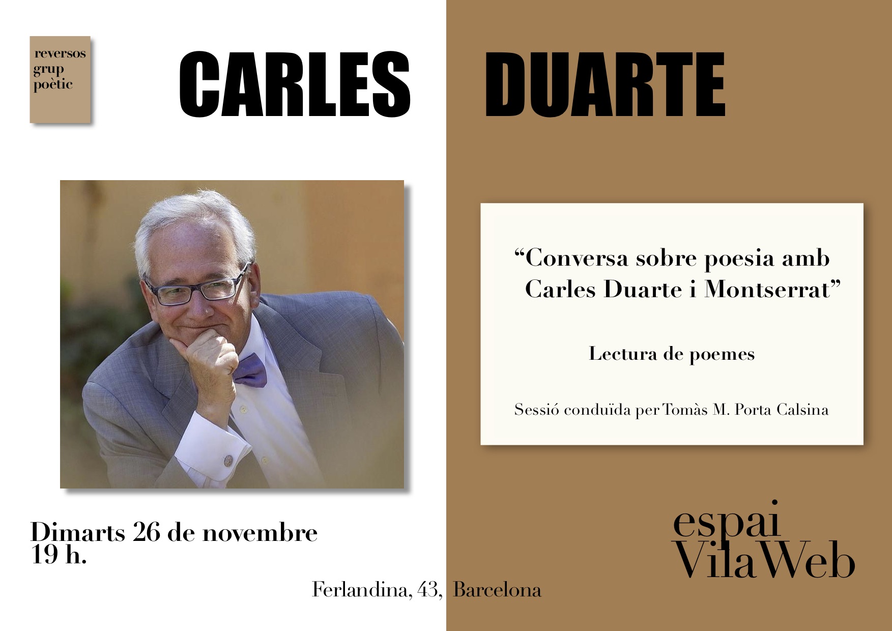 Conversa sobre poesia amb Carles Duarte i Montserrat i lectura de poemes