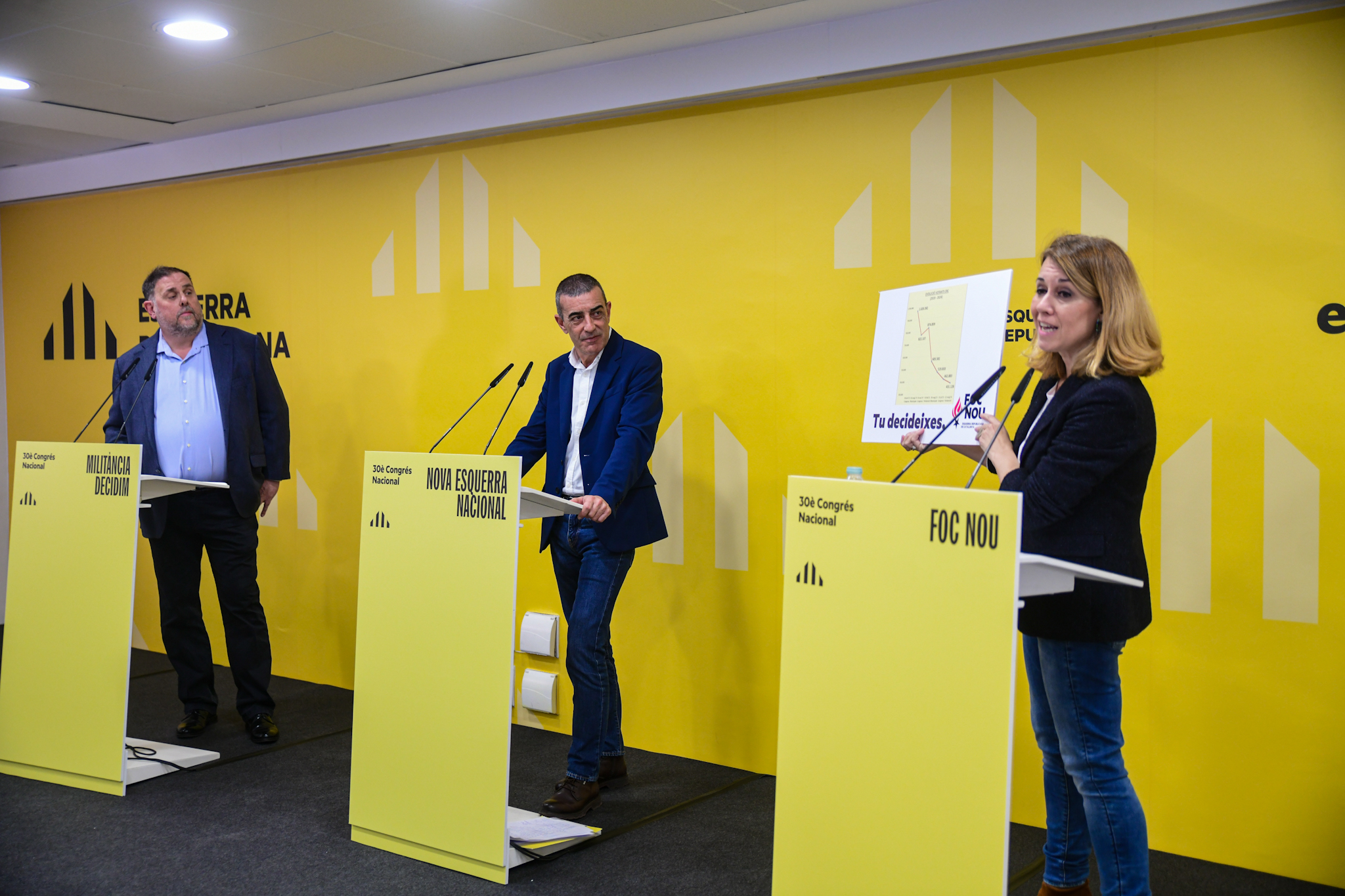 Els candidats a presidir Esquerra, en un moment del debat (Fotografia: ERC)