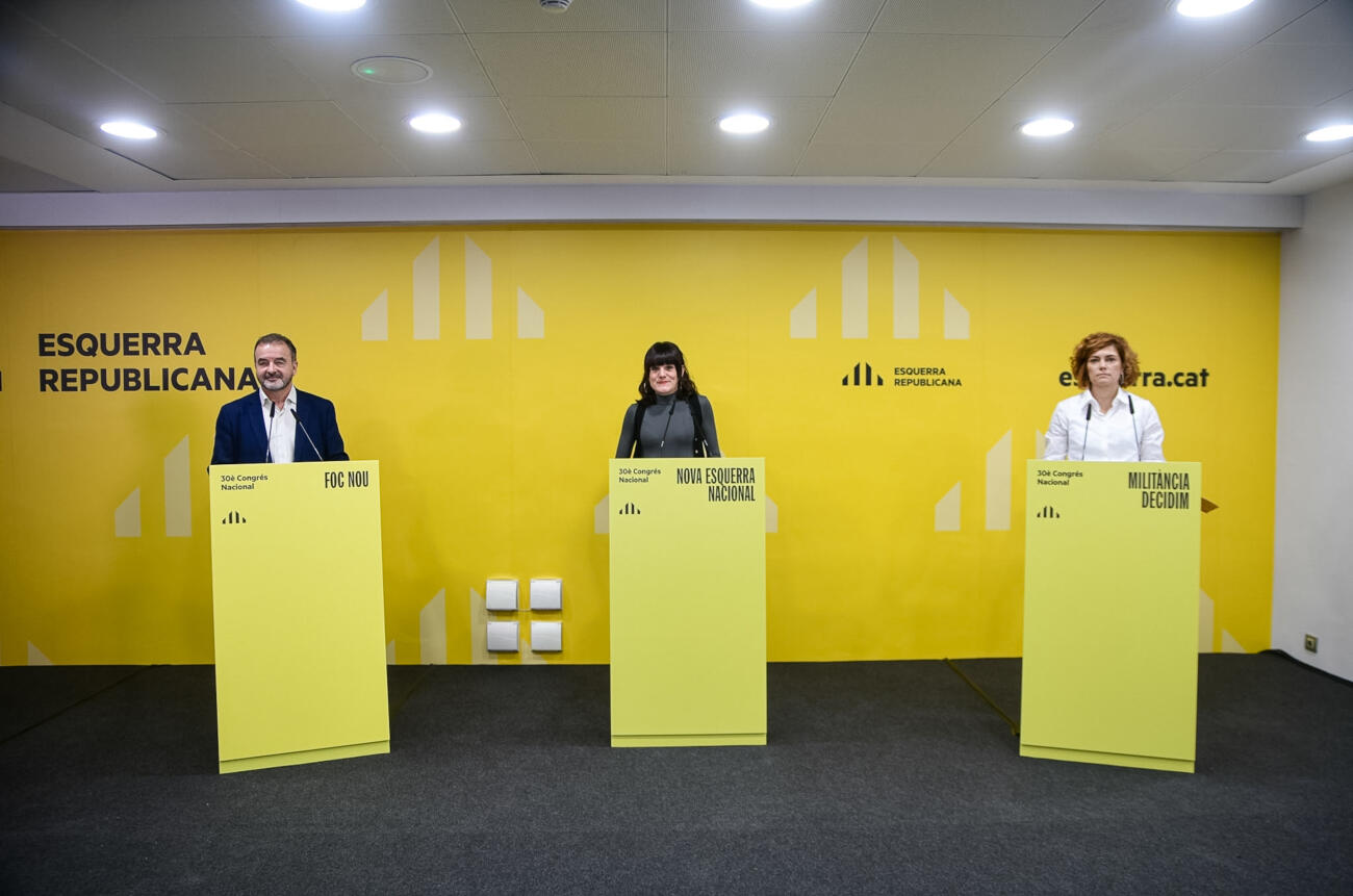 Els candidats a secretari general d'ERC: Alfred Bosch, Alba Camps i Elisenda Alamany, en un debat electoral.