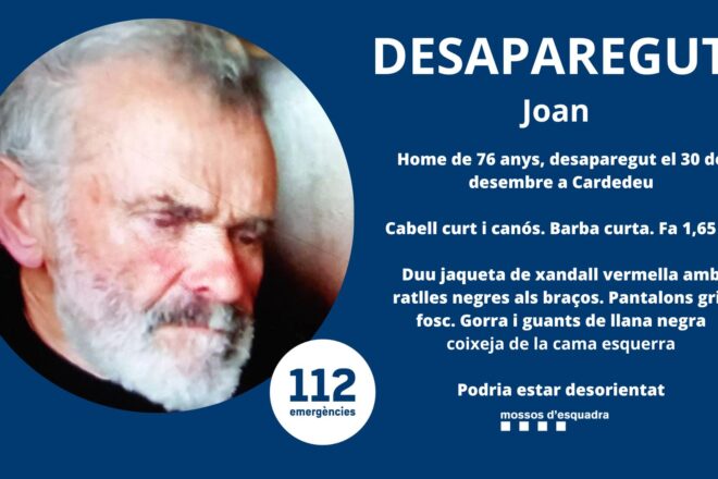 Busquen un home de 76 anys desaparegut ahir a Cardedeu