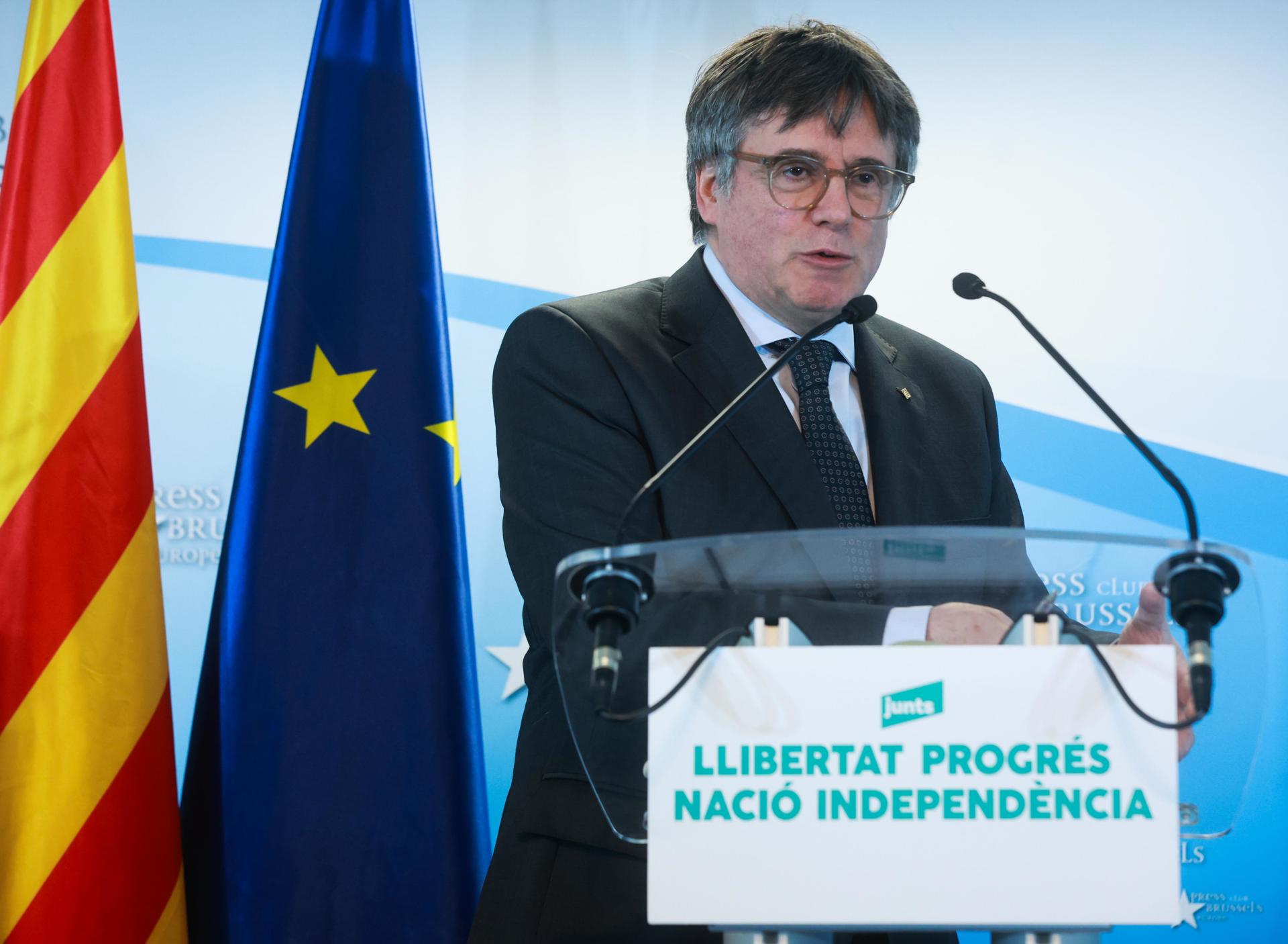 Puigdemont, a la compareixença al Press Club de Brussel·les. Fotografia: EFE.
