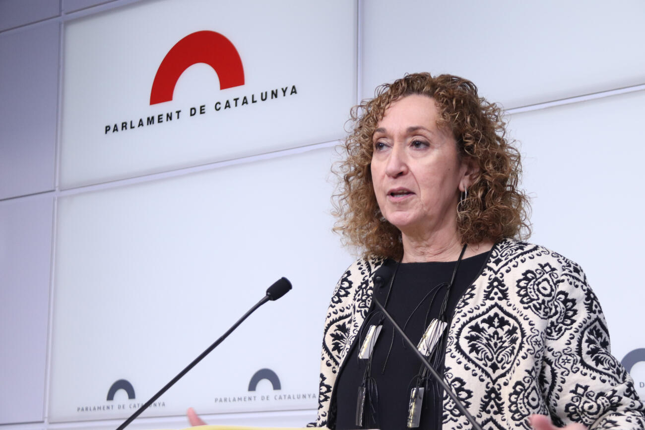 La portaveu d'ERC al parlament, Ester Capella, en la roda de premsa d'aquest matí (Fotografia: ACN)