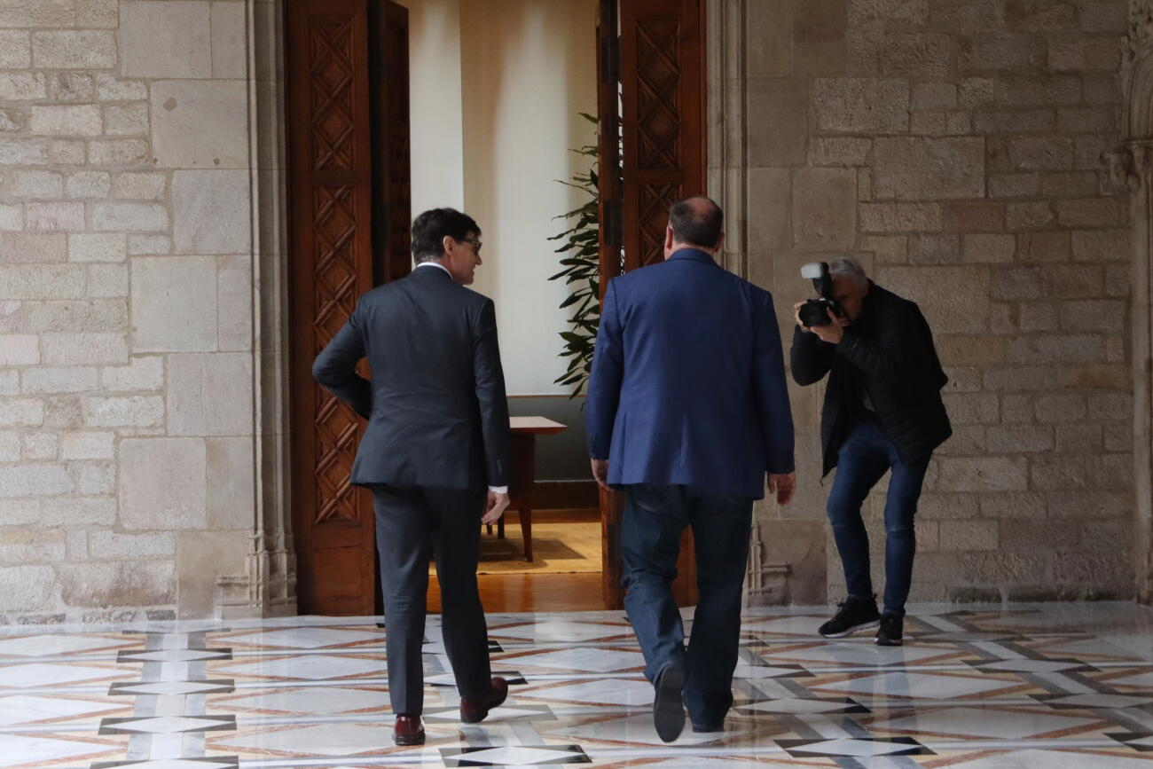 Salvador Illa i Oriol Junqueras en una reunió al Palau de la Generalitat (fotografia: ACN.)