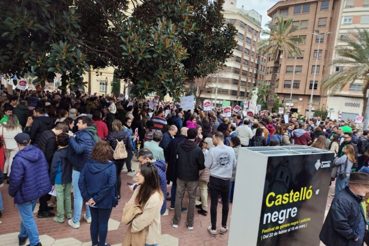 La concentració a Castelló contra la consulta sobre la llengua base a les escoles. Fotografia: @Joanenes (Twitter).