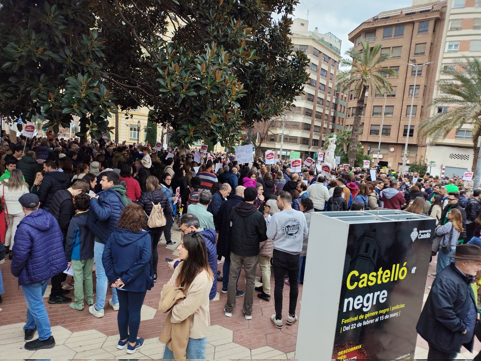 La concentració a Castelló contra la consulta sobre la llengua base a les escoles. Fotografia: @Joanenes (Twitter).