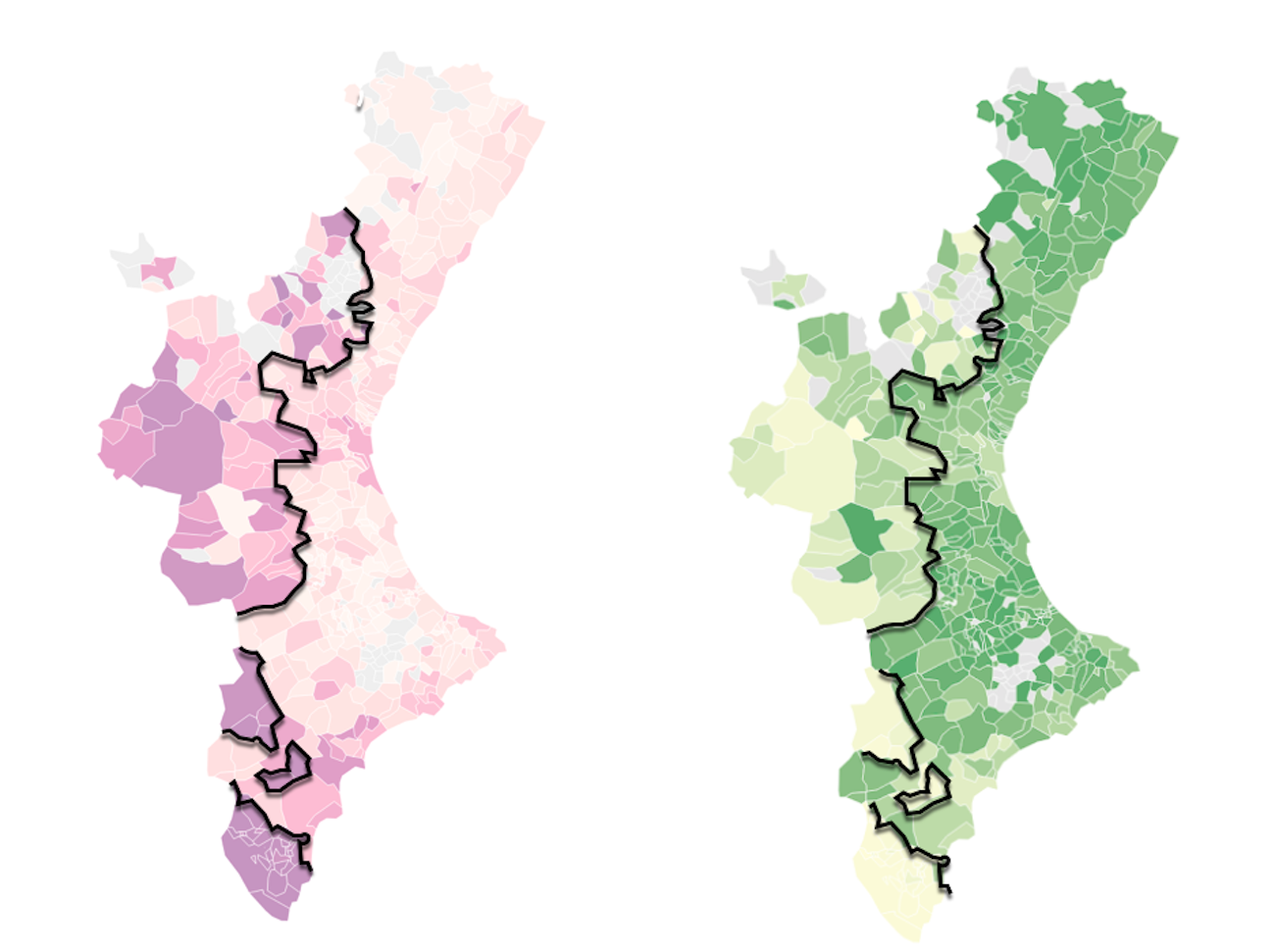 Mapa de preferència de català i castellà amb la frontera lingüística entre les dues llengües