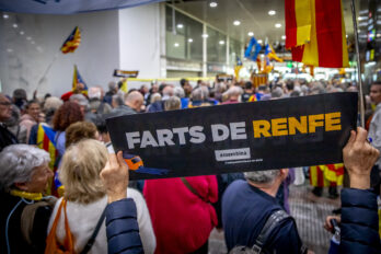 Concentració de l'ANC a l'estació de Sants de Barcelona l'abril de l'any passat (fotografia: Albert Salamé).