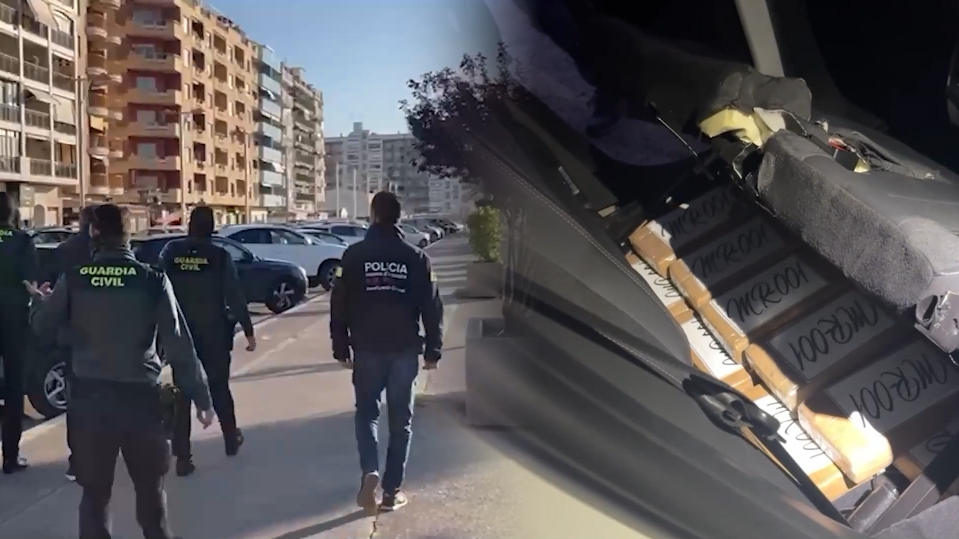 Un moment de l'operació i un dels compartiments ocults (fotografia: Mossos d'Esquadra).