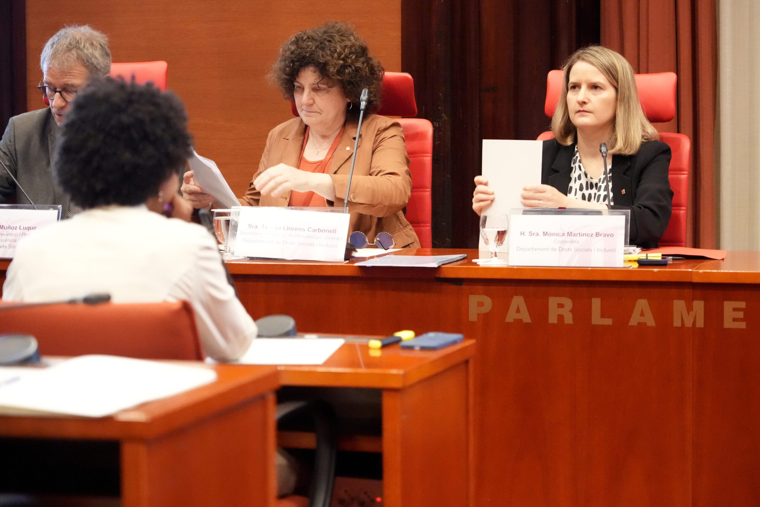 La consellera Mònica Martínez Bravo, a la dreta, compareixent al parlament (fotografia: ACN / Marta Sierra).