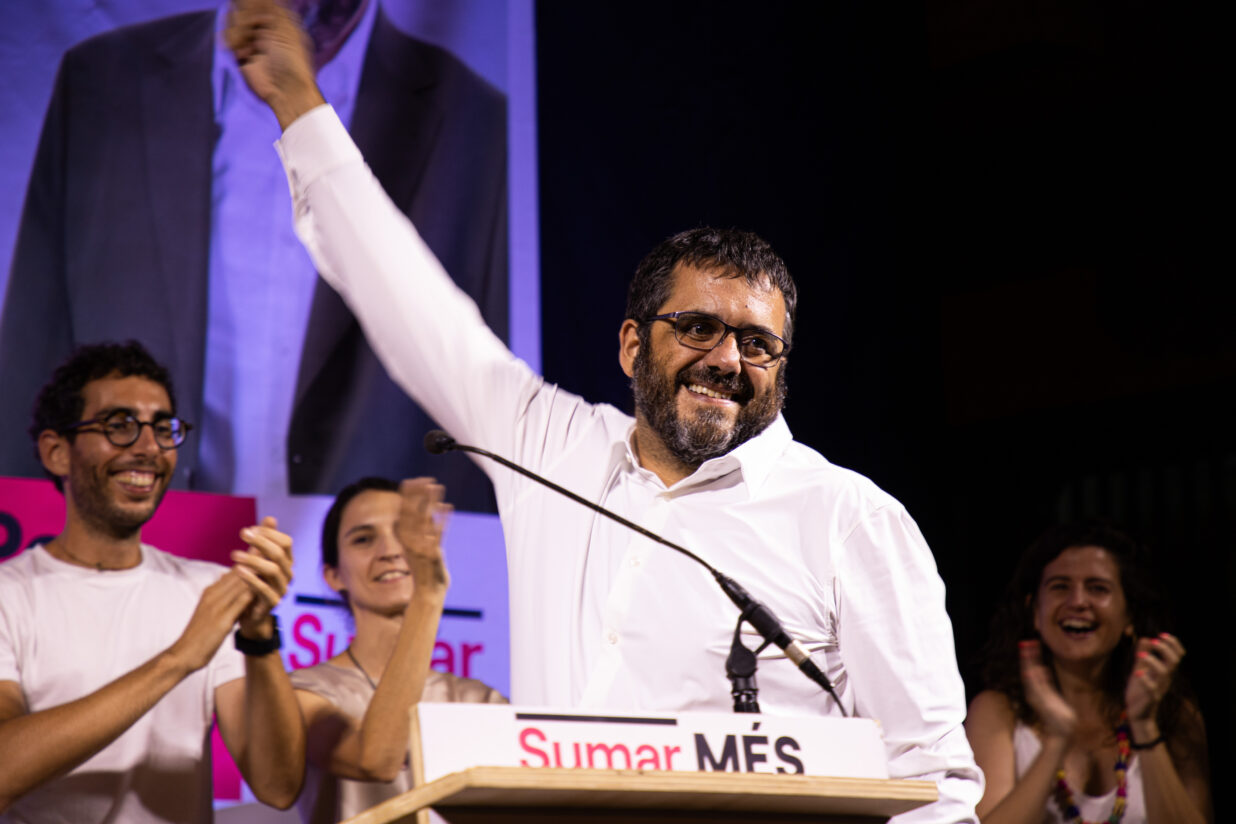 Vicenç Vidal celebra el resultat de les eleccions de 2023 (fotografia: Martí Gelabert).