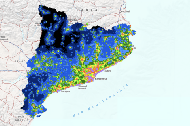Publiquen el primer mapa global de contaminació lumínica de Catalunya