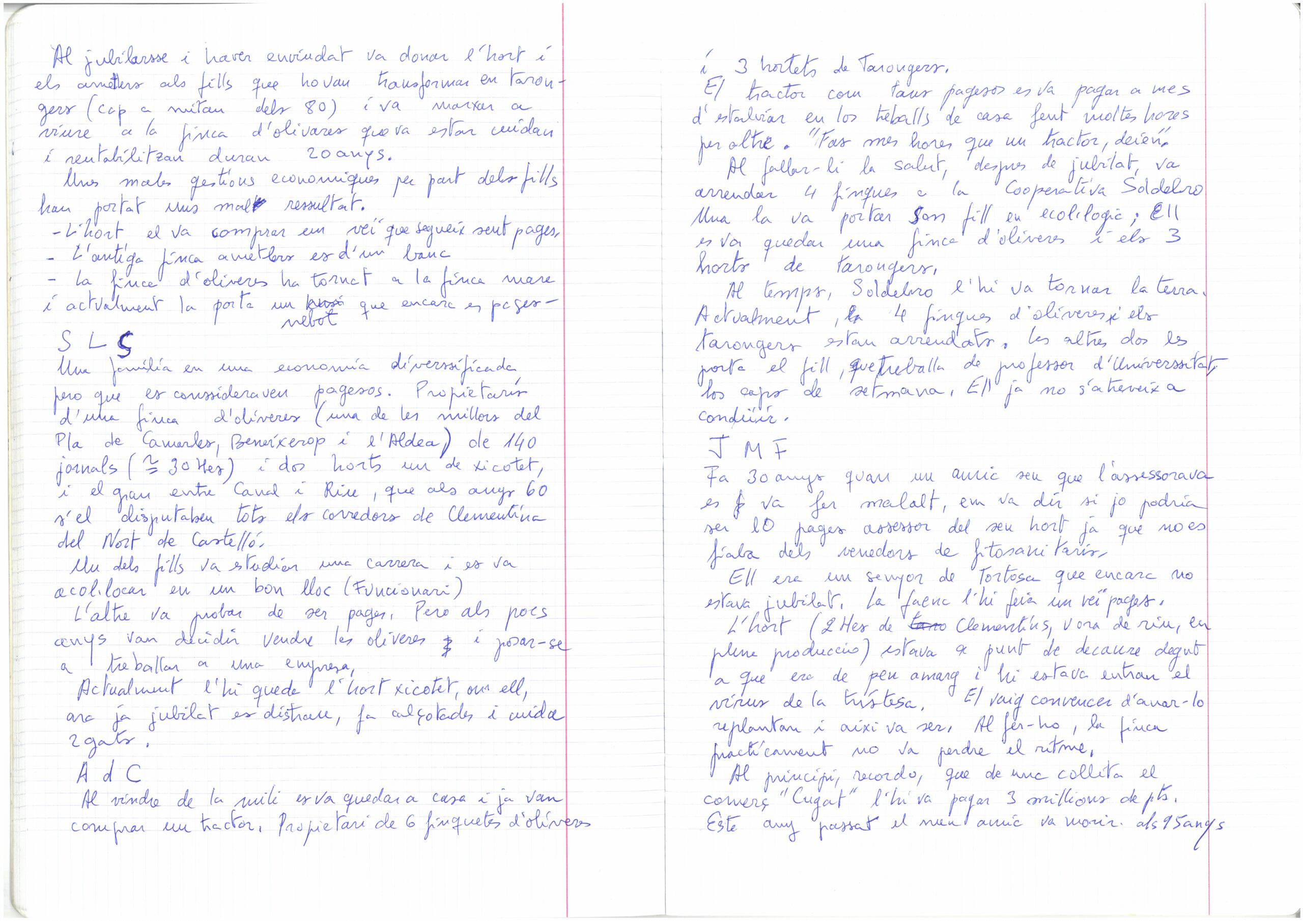 Llibreta escrita pel pagès, Josep Olivas.