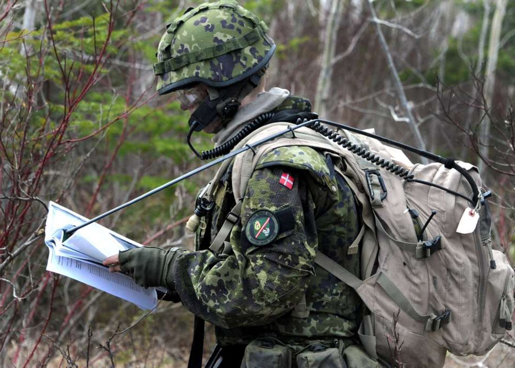 Un soldat d'infanteria de l'exèrcit danès, durant un exercici militar en sòl nord-americà l'any 2015 (fotografia: Michigan Army National Guard/Helen Miller).