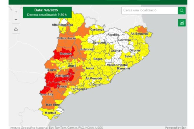 Activen el nivell 3 del pla Alfa per risc molt alt d’incendi a 53 municipis de Ponent i les Terres de l’Ebre