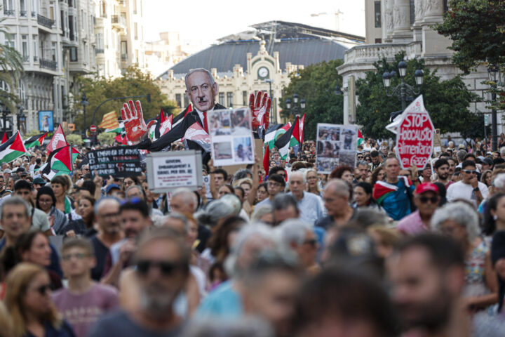 Un moment de la manifestació de València (fotografia: EFE / Manuel Bruque).