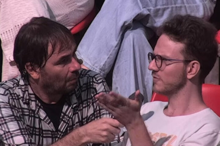 Quim Masferrer i en Gena, en un moment de l'espectacle a Besalú.