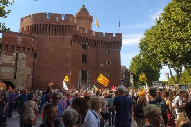 Centenars de persones es manifesten a Perpinyà convocats pel moviment Bloquem-ho Tot