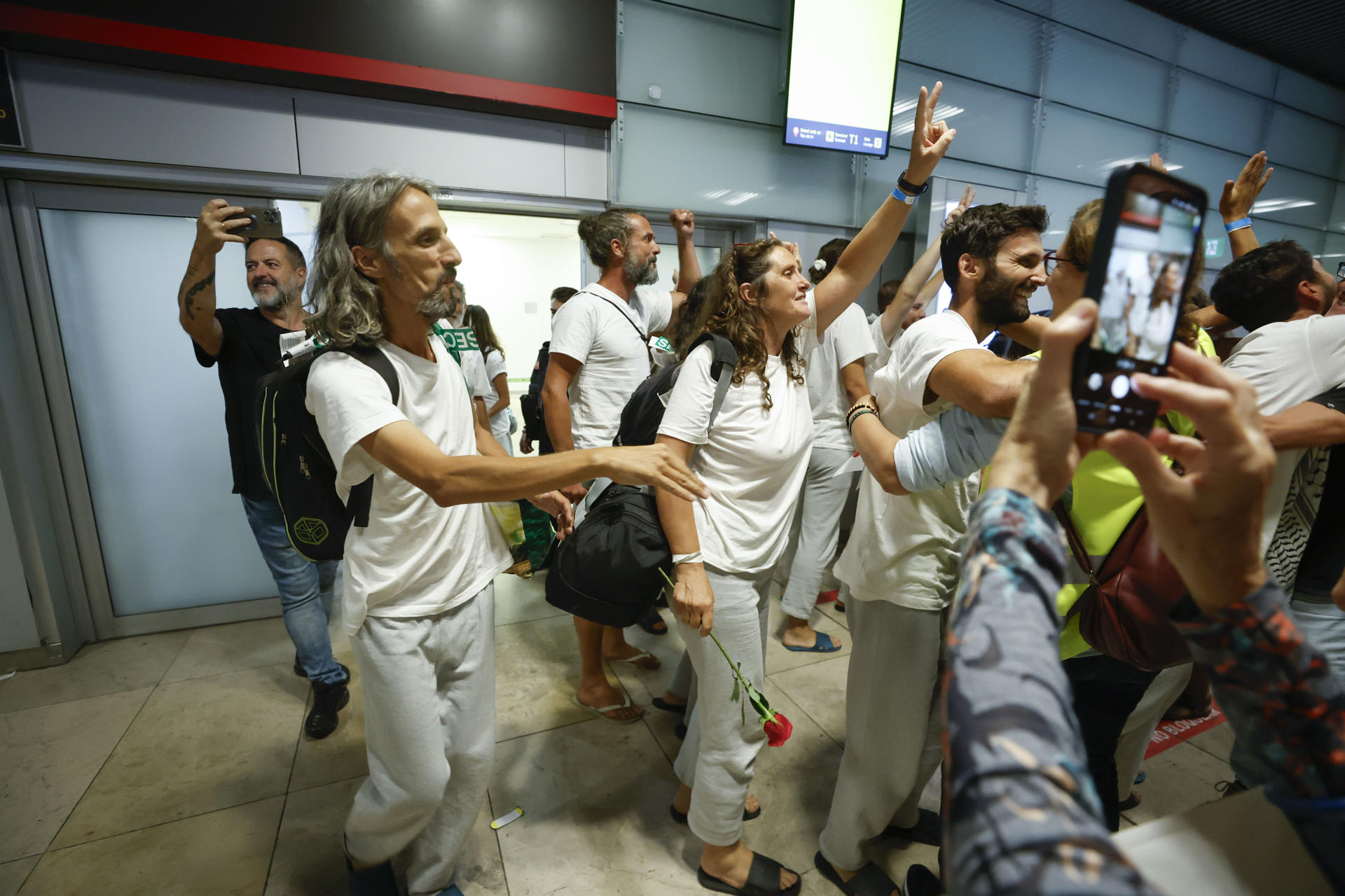 Bordera, a la seva arribada a l'aeroport de Madrid
