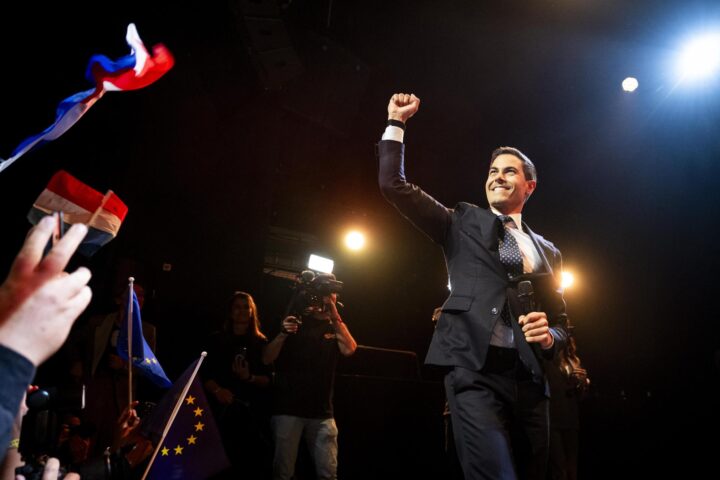 El líder de Democràcia 66, Rob Jetten, celebrant els resultats. (Fotografia: Robin Utrecht)