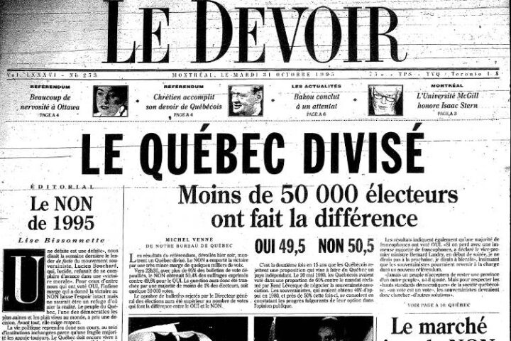 La portada de l'endemà del referèndum de Le Devoir, el gran diari sobiranista del Quebec