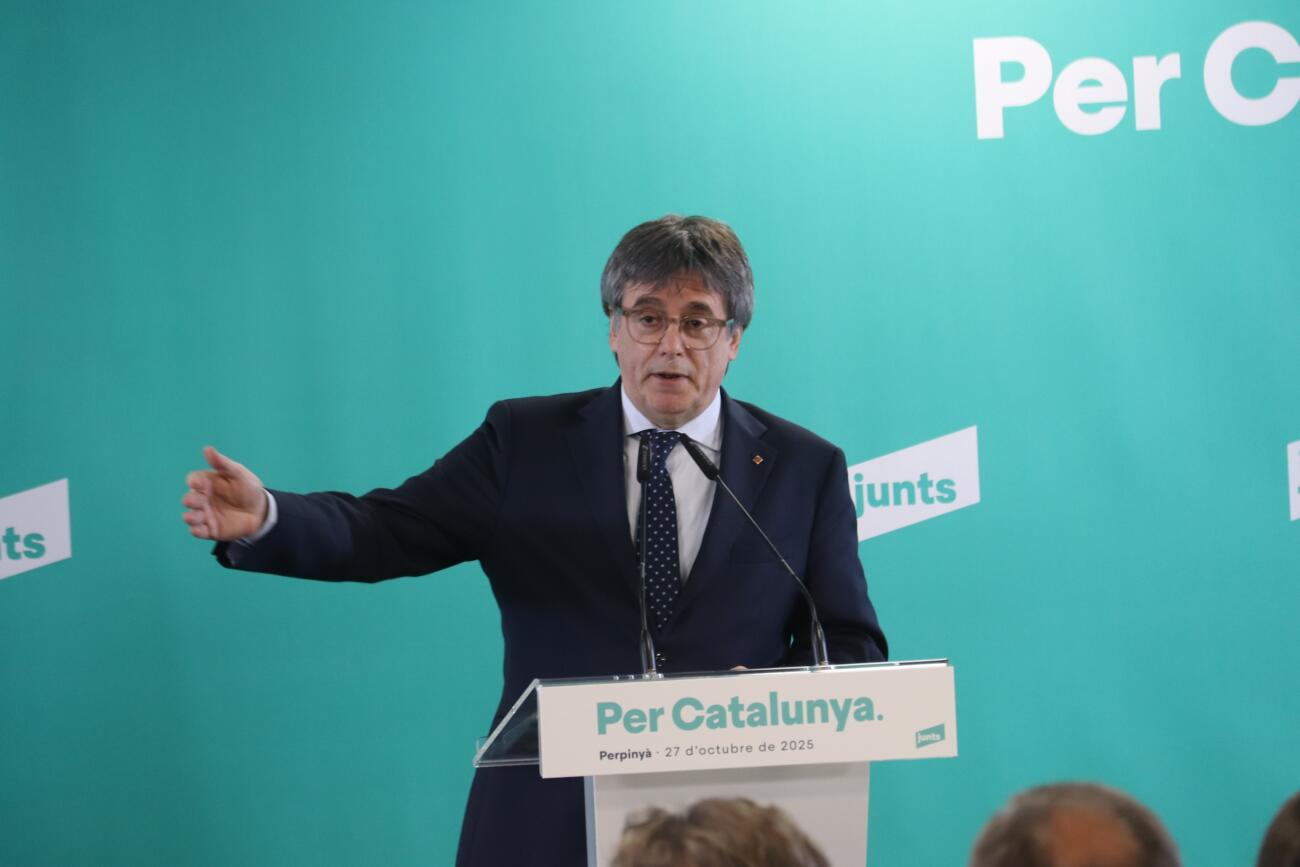 Carles Puigdemont, en la compareixença d'ahir davant dels mitjans de comunicació a Perpinyà (fotografia: ACN).