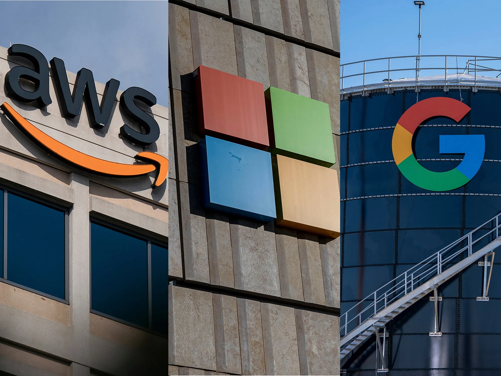 Amazon, Microsoft i Google dominen gran part del mercat dels serveis de computació en línia (fotografia: Al Drago, David Paul Morris, Jonathan Johnson/Bloomberg).