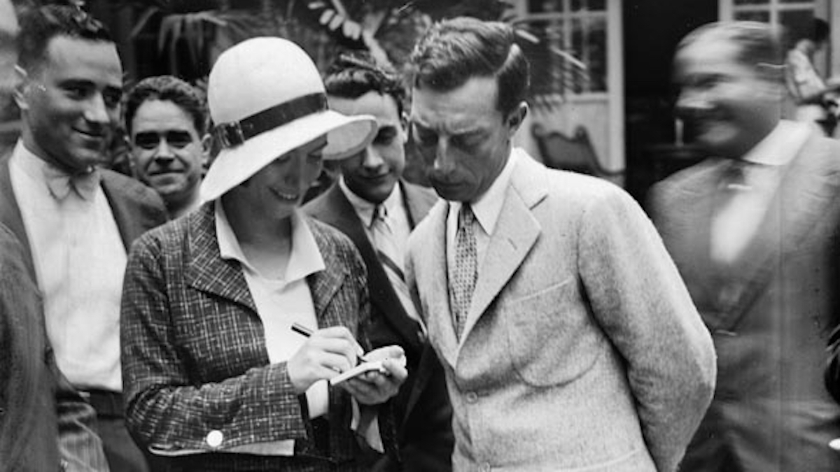 Irene Polo amb l'actor Buster Keaton (fotografia: Gabriel Casas i Galobardes, ANC).