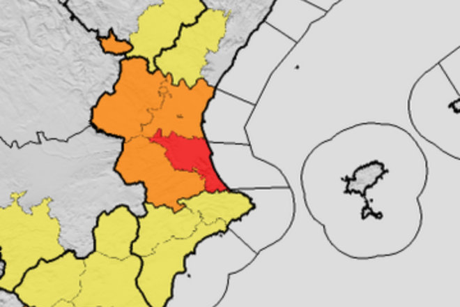 Emergències envia una alerta als mòbils per l’avís roig d’AEMET a l’Horta Sud, la Ribera i la Safor