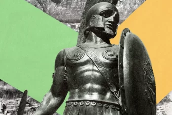 Fotomuntatge d'una estàtua d'un guerrer espartà (fotografia: Zachary Balcoff/The Washington Post/iStock).