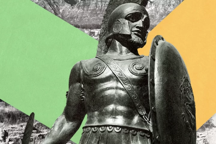 Fotomuntatge d'una estàtua d'un guerrer espartà (fotografia: Zachary Balcoff/The Washington Post/iStock).