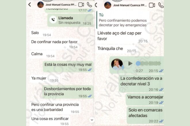 La distòpica conversa de WhatsApp entre Pradas i Cuenca en plena gota freda: “Res de confinar”