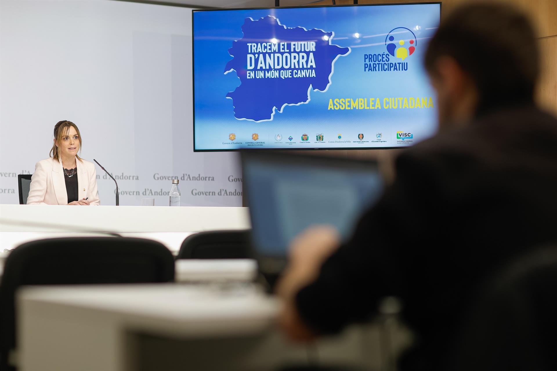 Mariona Cadena, secretària d’estat d’Igualtat i Participació Ciutadana d’Andorra, durant la conferència de premsa d'avui.