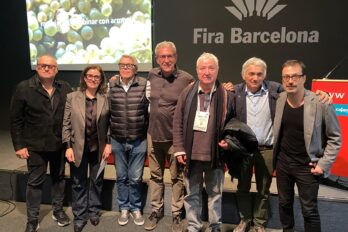 D'esquerra a dreta: Josep Grau (Josep Grau Viticultor); Pilar Just (presidenta de la DO Montsant); Joan Ignasi Domènech (Vinyes Domènech); Sergi Montalà (Estones Vins); Fernando Zamora (L’Espectacle Vins); Joan Asens (Orto Vins); i Rafel Pino (Celler Masroig).