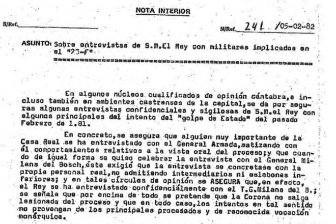 El CESID va detectar una reunió confidencial entre Juan Carlos i Milans del Bosch després del 23-F
