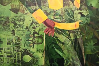 Detall de 'Els guapos', de Njideka Akunyili Crosby, artista nigeriana establerta a Los Angeles.