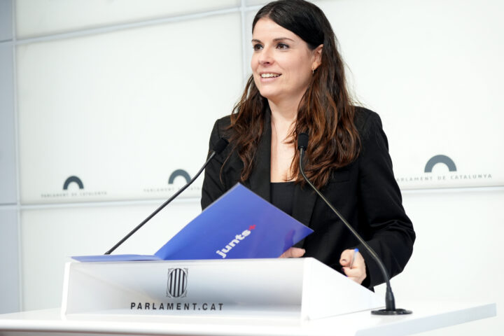 La presidenta del grup parlamentari de Junts, Mònica Sales, en conferència de premsa (fotografia: ACN / Nazaret Romero).